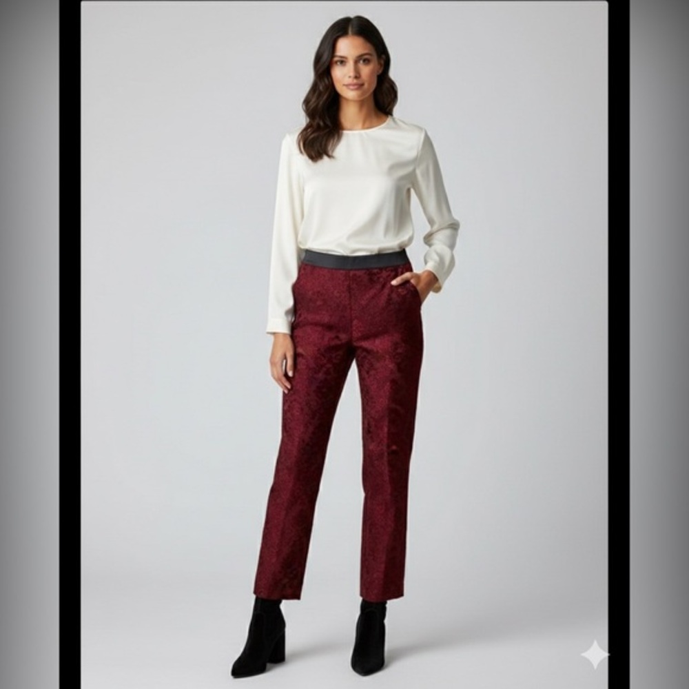 Soft Surroundings Petites Medium Red Damask Jacquard Chateau Dress Pant PM 35959
